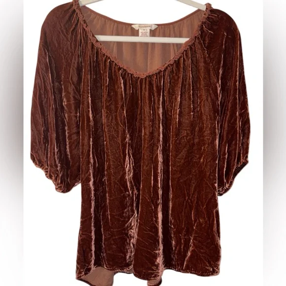 Sundance Velvet Peasant Blouse Rust Brown Silk Blend M - Picture 2 of 5